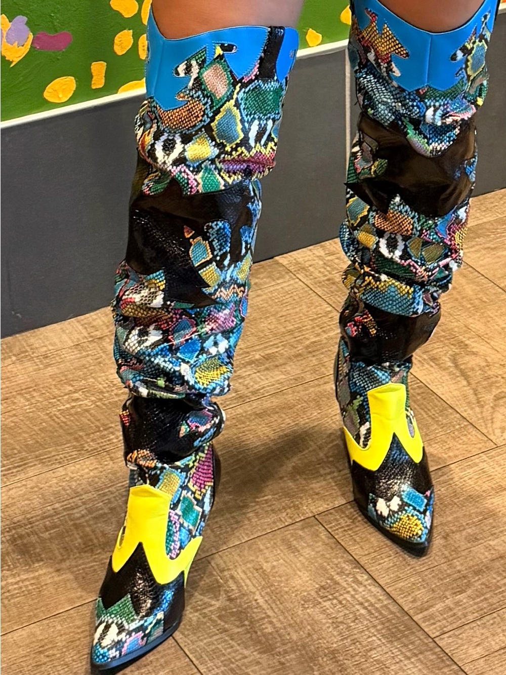 Women’s Multicolor Snakeskin-Print Knee-High Boots